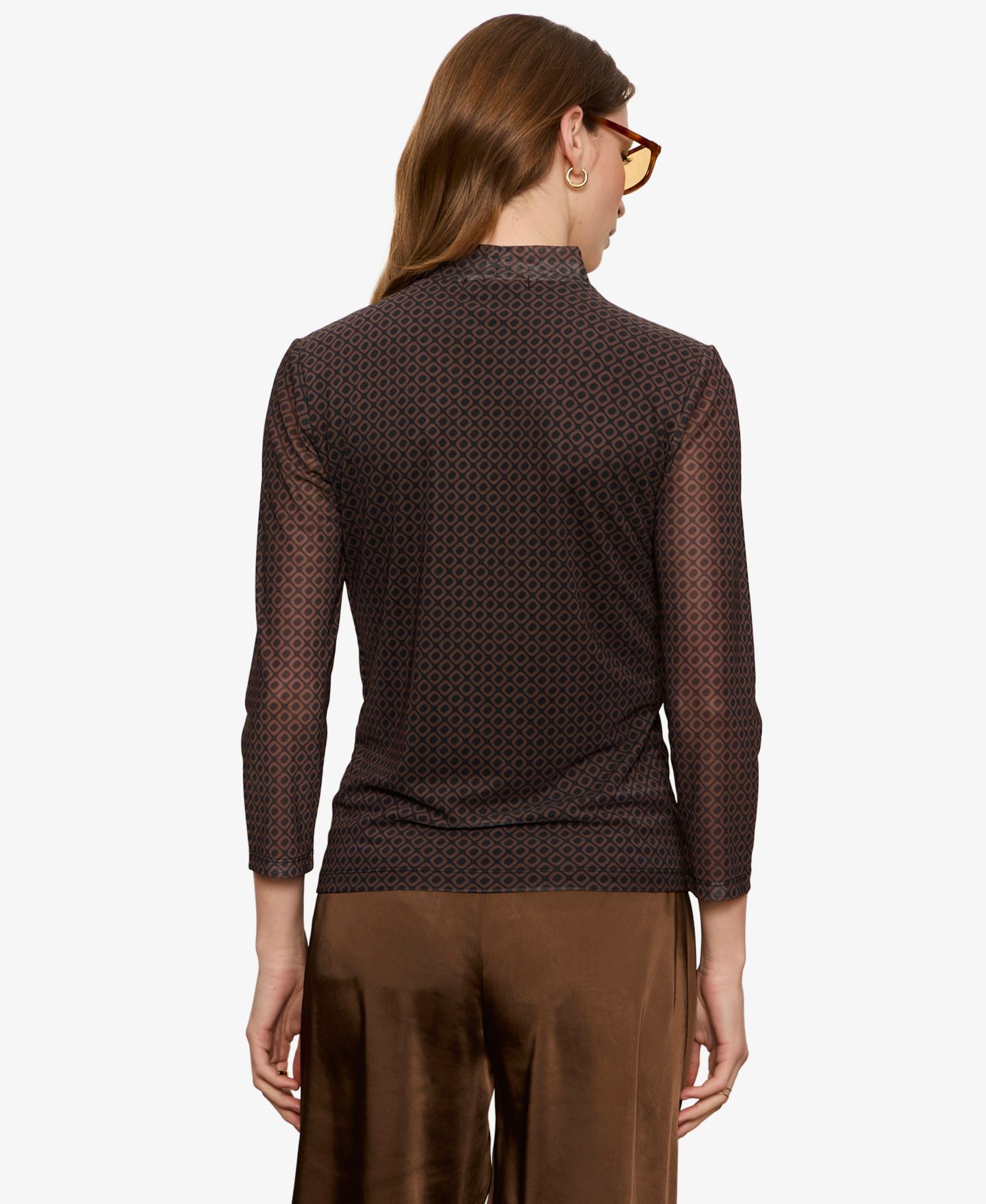 Женская футболка Sanctuary Mesh Mock Neck 3/4-Sleeve, цвет: Тёмно-коричневый — фото 6
