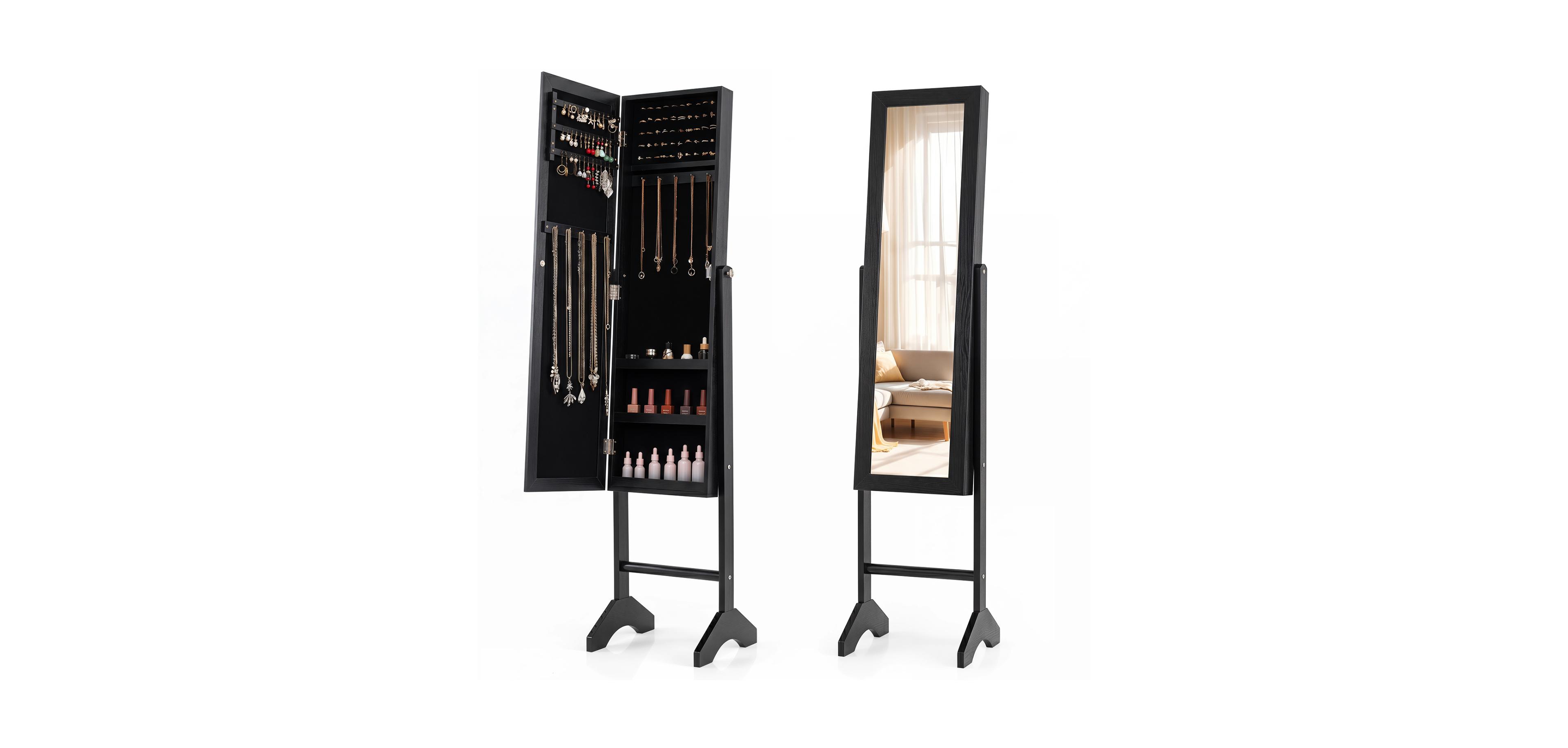 Mecale Freestanding Jewelry Armoire with Velvet Lining and Full Length Mirror
