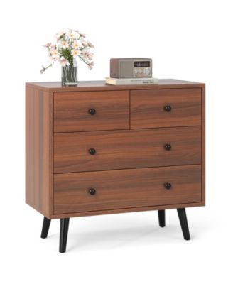 Wide Wooden Dresser with 4 Drawers for Bedroom Living Room
