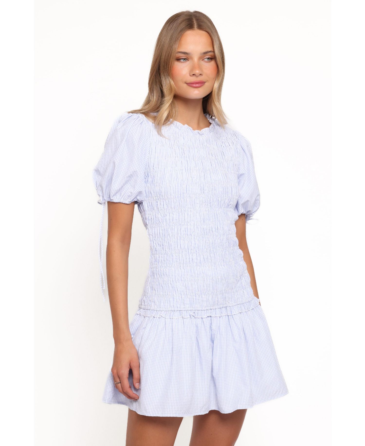 Women's Kaelyn Fit & Flare Puff Sleeve Gingham Mini Dress