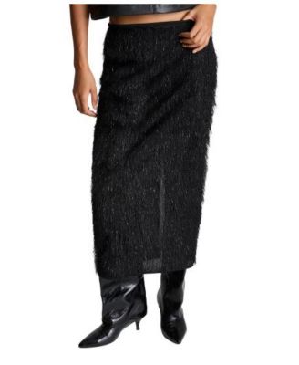 Women's Pencil Midi Lurex-Fringe Skirt