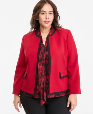 Plus Size Colorblock Collarless Blazer