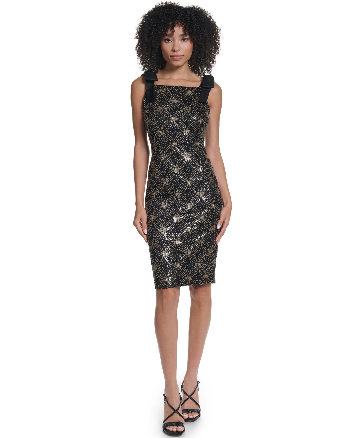 Women's Geo Sequin Square Neck Dress