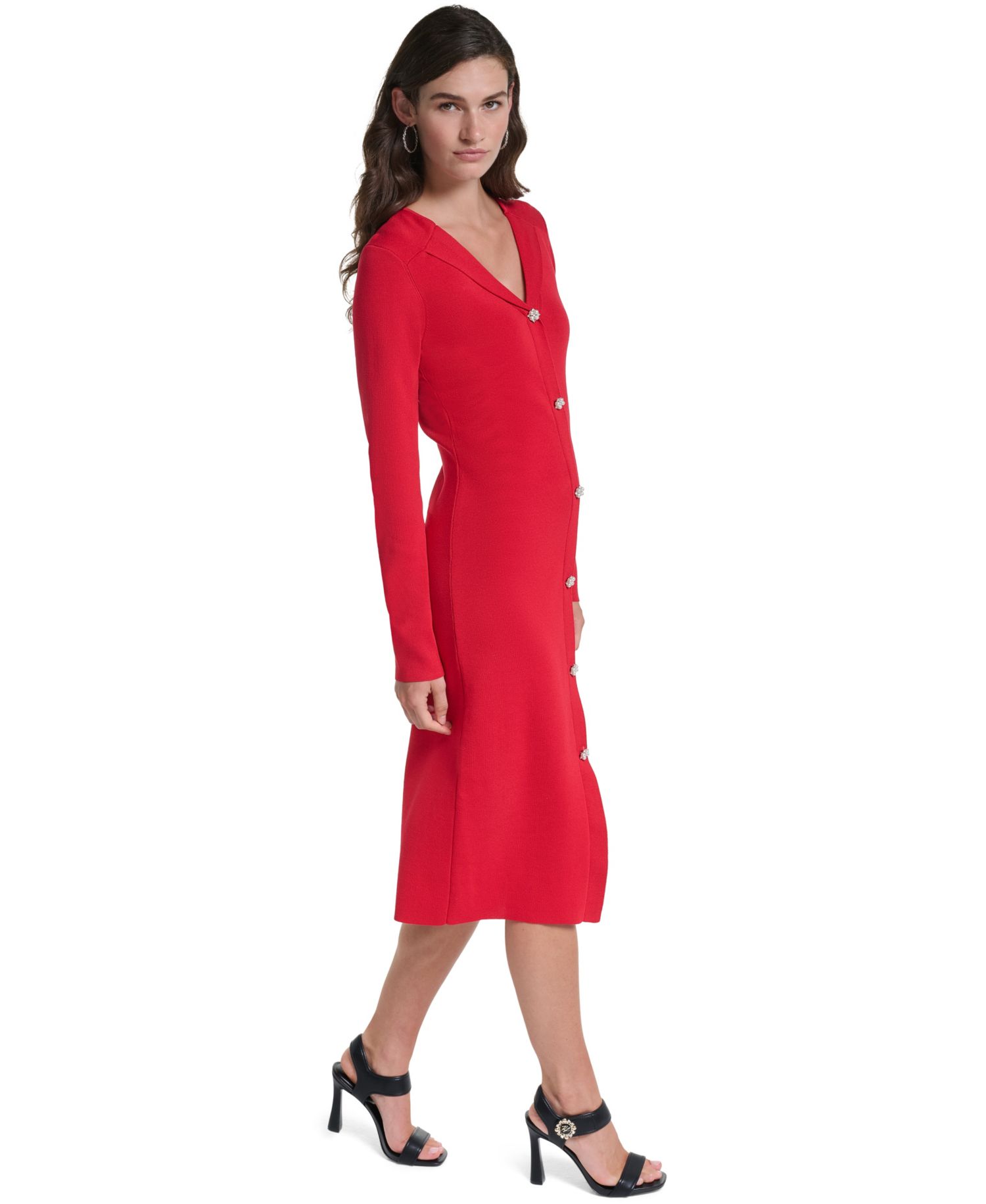 Women's V-Neck Long-Sleeve Colorblock Midi Sweater Dress