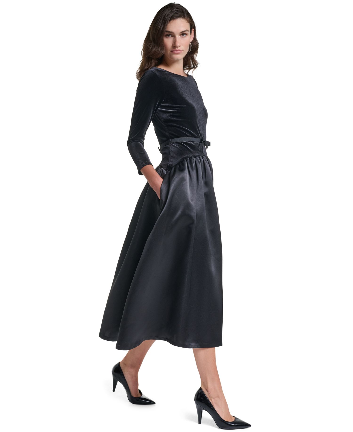 Women's Velvet Drop-Waist Midi Dress