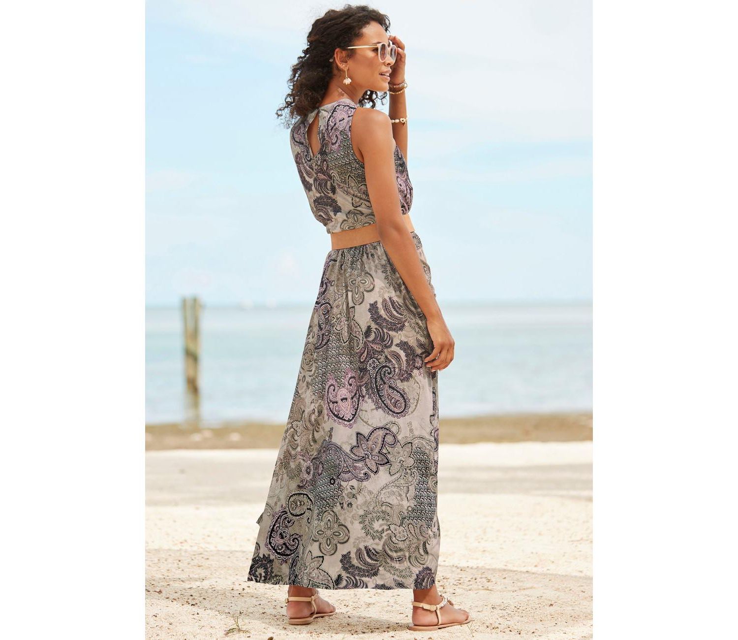 Women's Printed Side-Slit Maxi Dress with Pockets