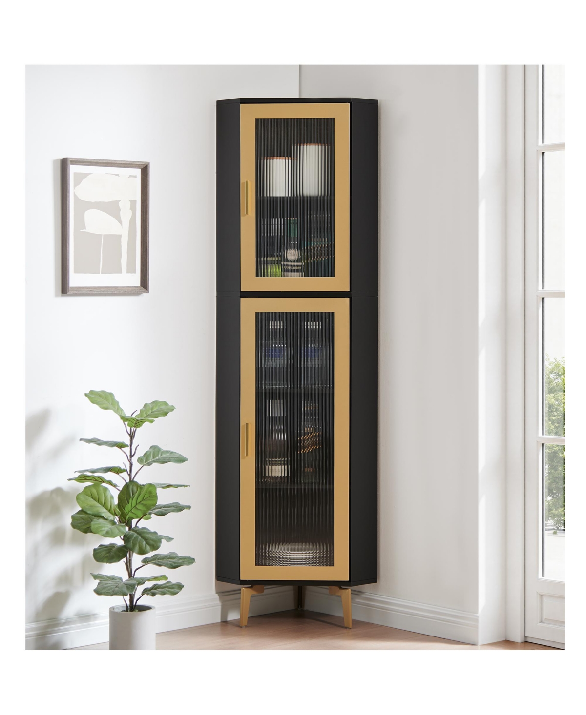 Kings Brand Furniture Corner Display Curio Cabinet - Gold/ black