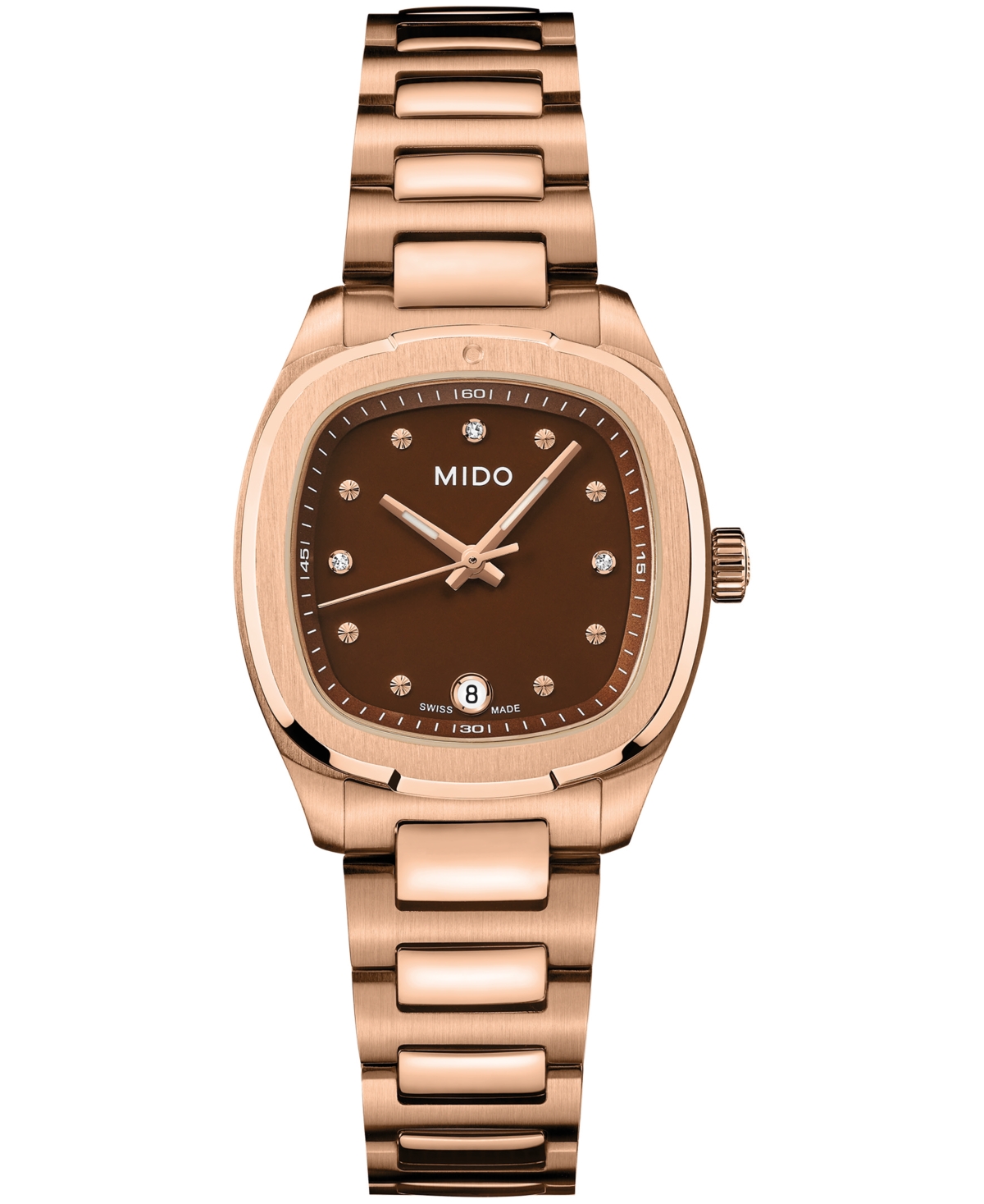 Mido Men's and Women's Swiss Quartz Multifort Tv Stainless Steel Rose-Gold Bracelet Watch, Water-Resistant, 28mm - Brown