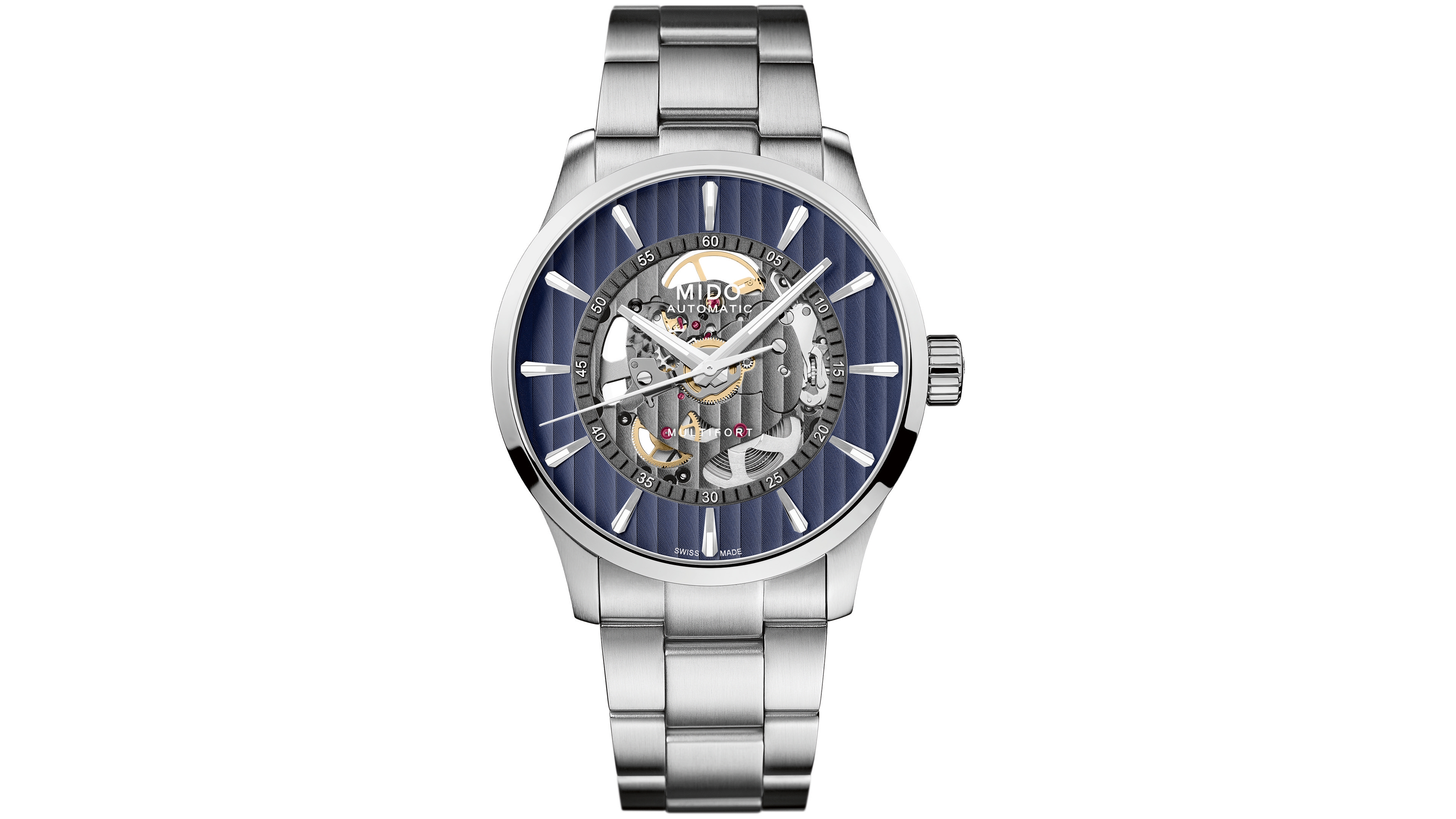 Mido Men's Swiss Automatic Multifort Skeleton Vertigo Stainless Steel Watch, 43mm
