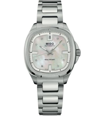 UniSex Swiss Automatic Multifort TV Mother-of-Pearl Silver Stainless Steel Watch 35mm