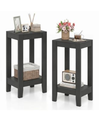 Set of 2 Versatile 2 Tier End Tables with Storage Shelf