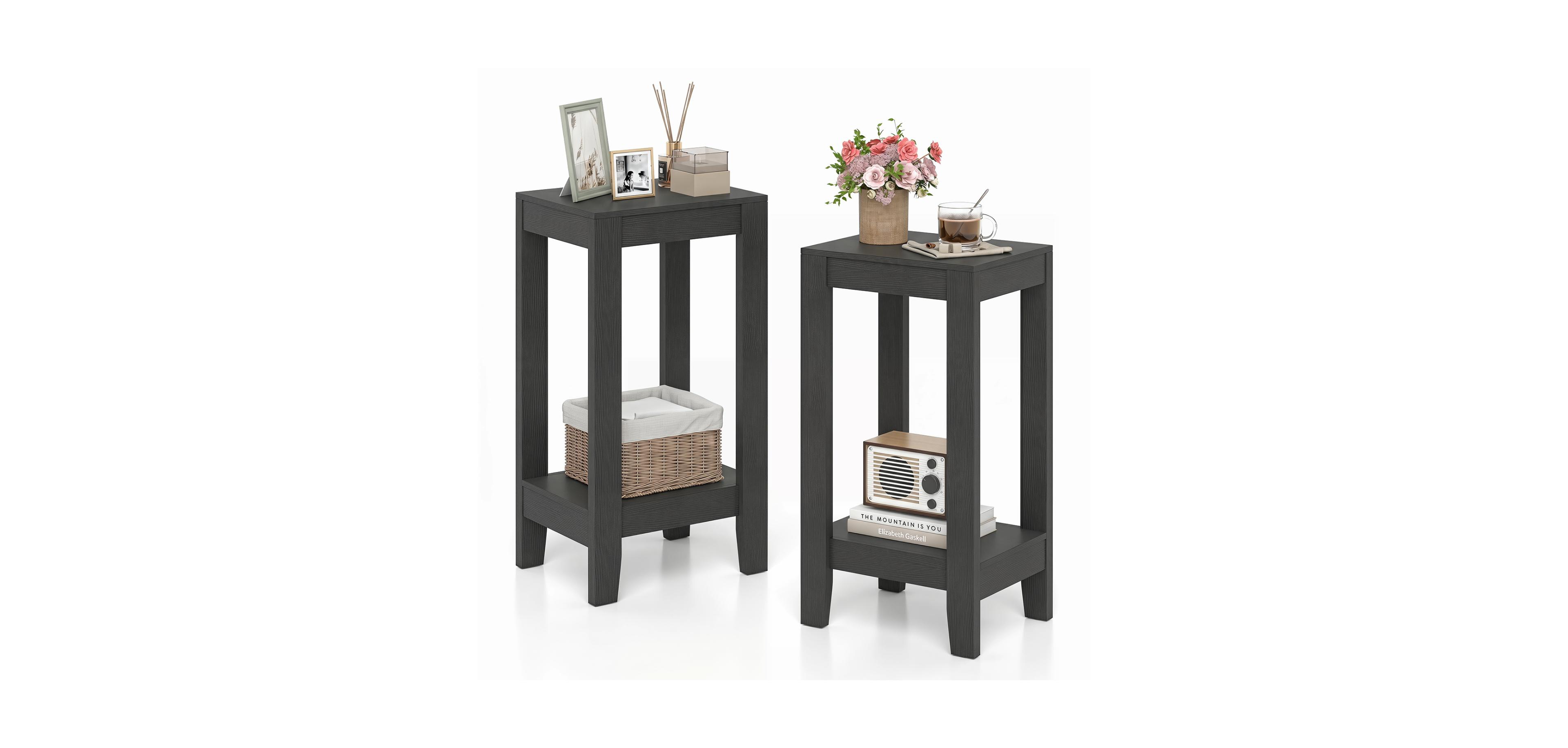 Mecale Set of 2 Versatile Tier End Tables with Storage Shelf