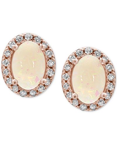 EFFY® Aurora Opal (9/10 ct. t.w.) and Diamond (1/8 ct. t.w.) Stud Earrings in 14k Rose Gold