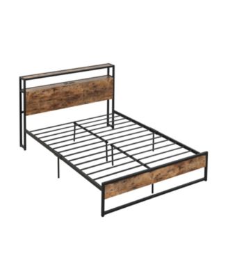 Full Queen Bed Frame with 2 Tier Storage Headboard and Charging Station Full Size