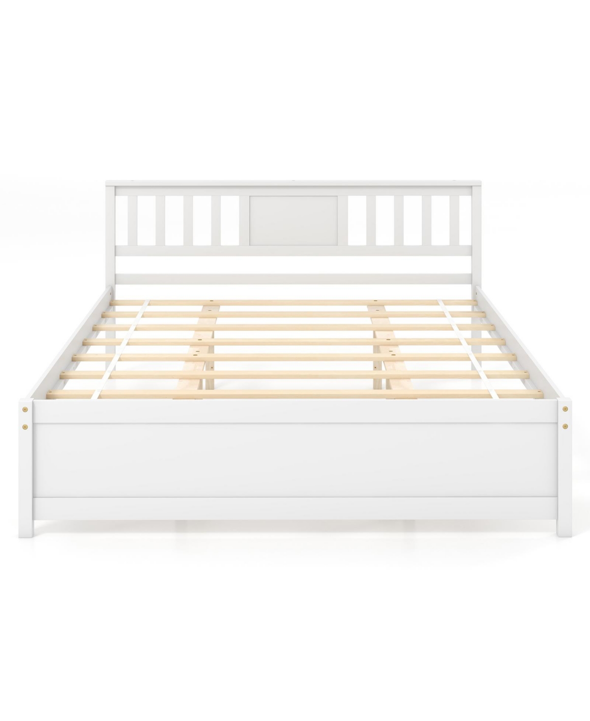 Mecale Wooden Platform Bed with Headboard and Wood Slat Support White Queen Size