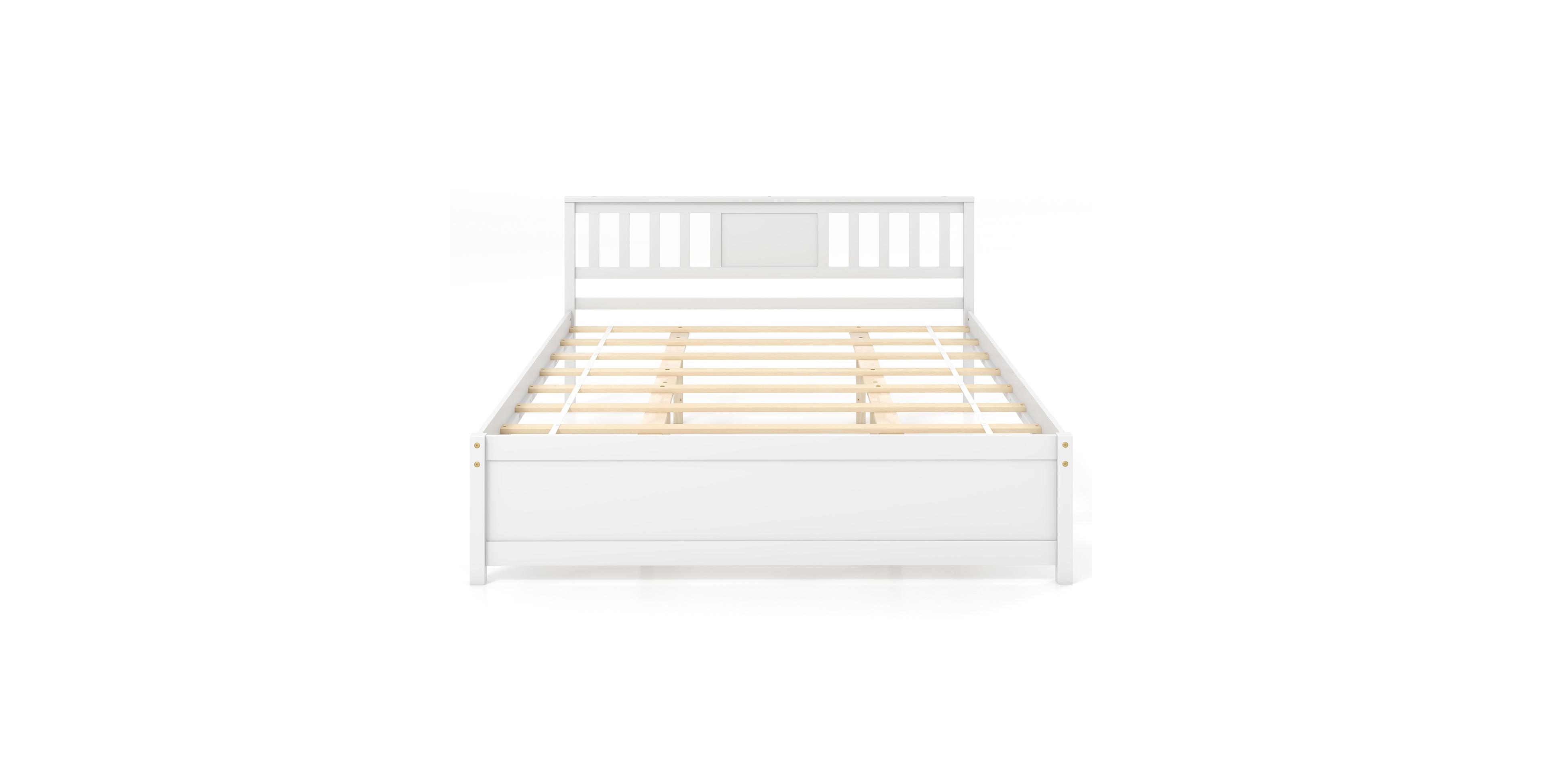 Mecale Wooden Platform Bed with Headboard and Wood Slat Support White Queen Size