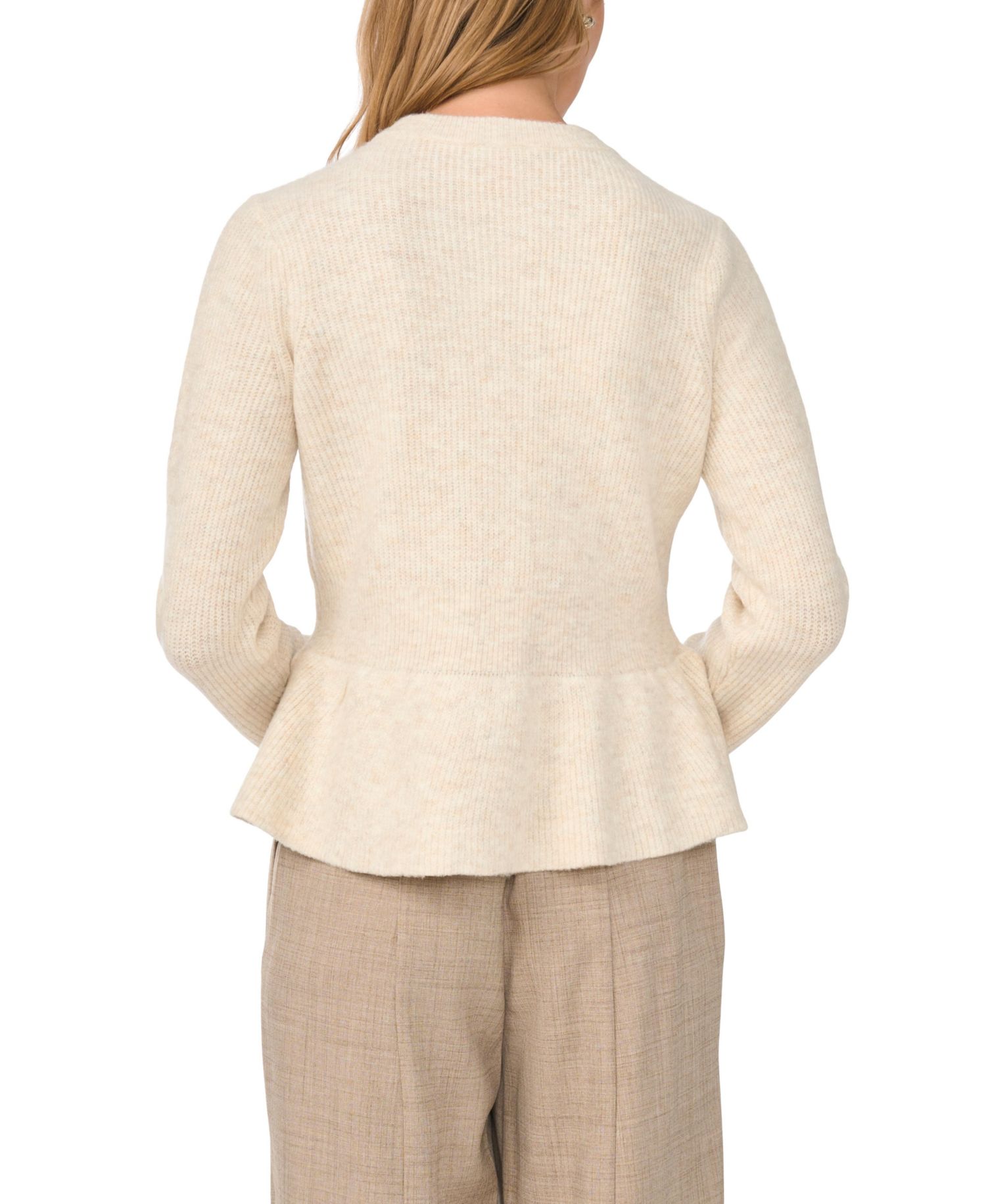 Women's Crewneck Long-Sleeve Peplum Cardigan