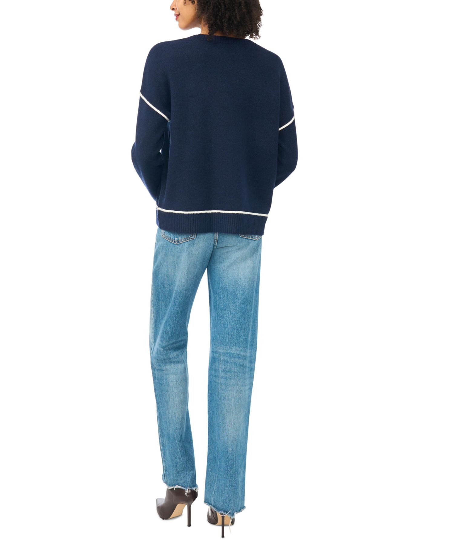 Women's Long Sleeve Crewneck with Contrast Stitching Sweater