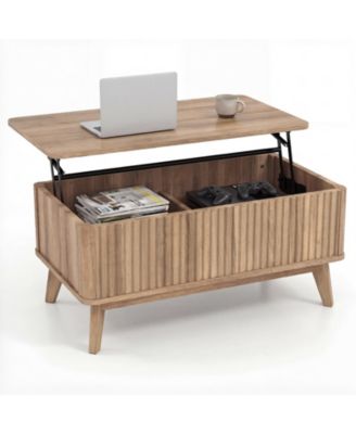 35.5 Inch Rectangle Wooden Fluted Lift Top Coffee Table