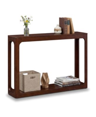 2 Tier Mid Century Wood Console Table with Storage Shelf
