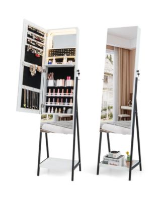 Lockable Freestanding Jewelry Organizer with Full Length Frameless Mirror