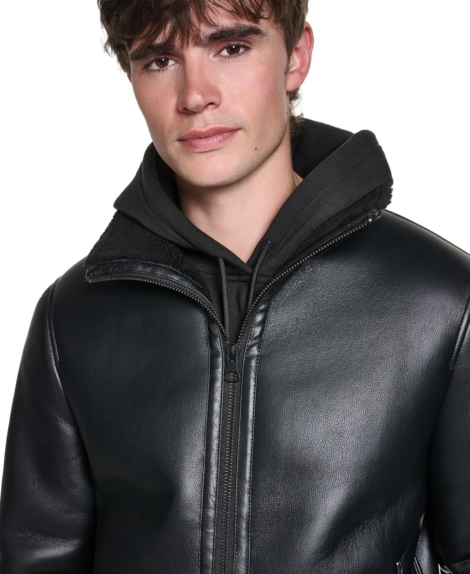 Men's Sherpa-Lined Lightweight Faux Leather Jacket