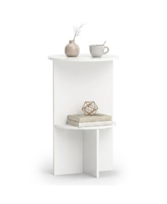 2 Tier Round Side Table with Storage Shelf for Small Space