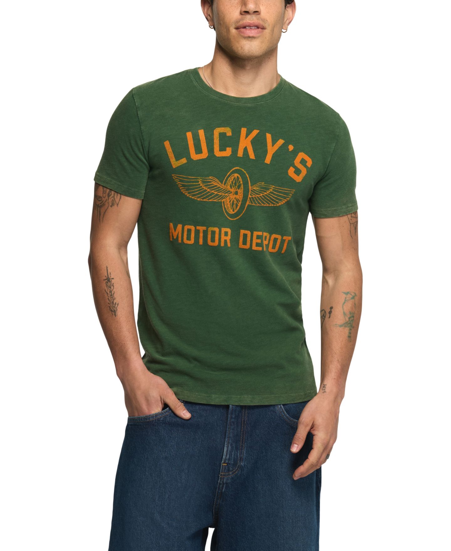 Мужская футболка Lucky Brand Garage Graphic Regular-Fit, цвет: Тёмный зелёный — фото 1