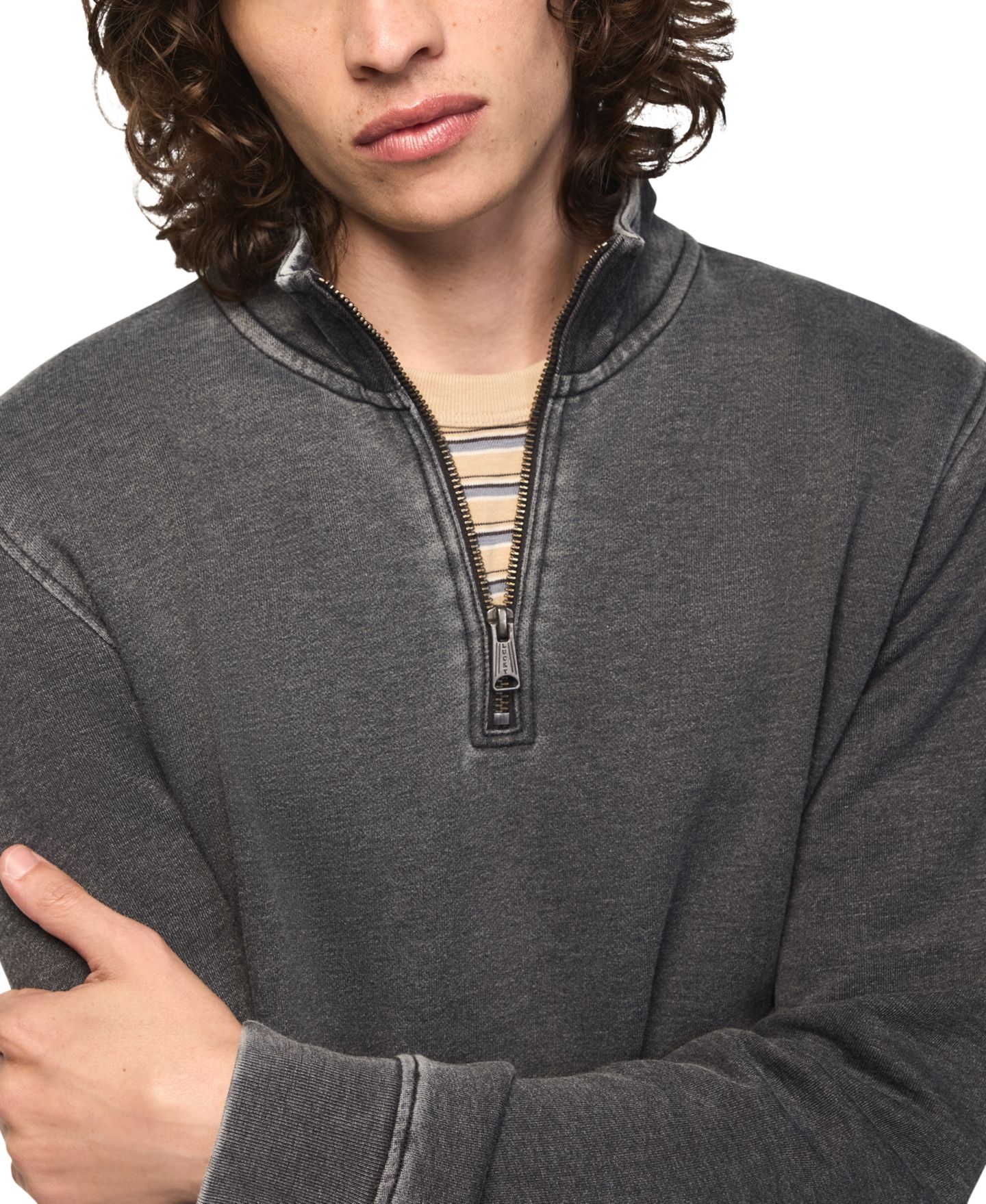 Мужские толстовки Lucky Brand Venice Burnout Mockneck French-Terry Quarter-Zip Fleece, цвет: Угольно-чёрный — фото 3