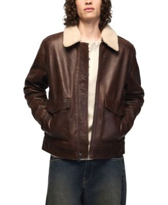 Men's Aviator Faux Shearling Collar Regular-Fit Leather Jacket