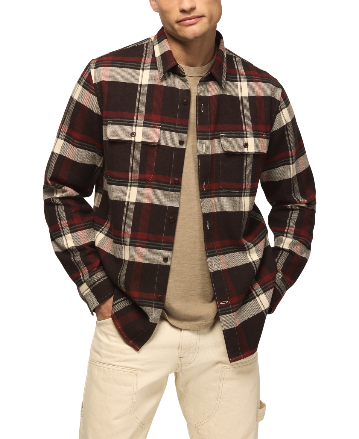 Lucky Brand Men's Cloud Soft Plaid Flannel Long Sleeve Shirt - Brown Plaid
