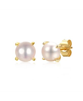 Adorable 14K Gold Plated Pearl Solitaire Dainty Stud Earrings