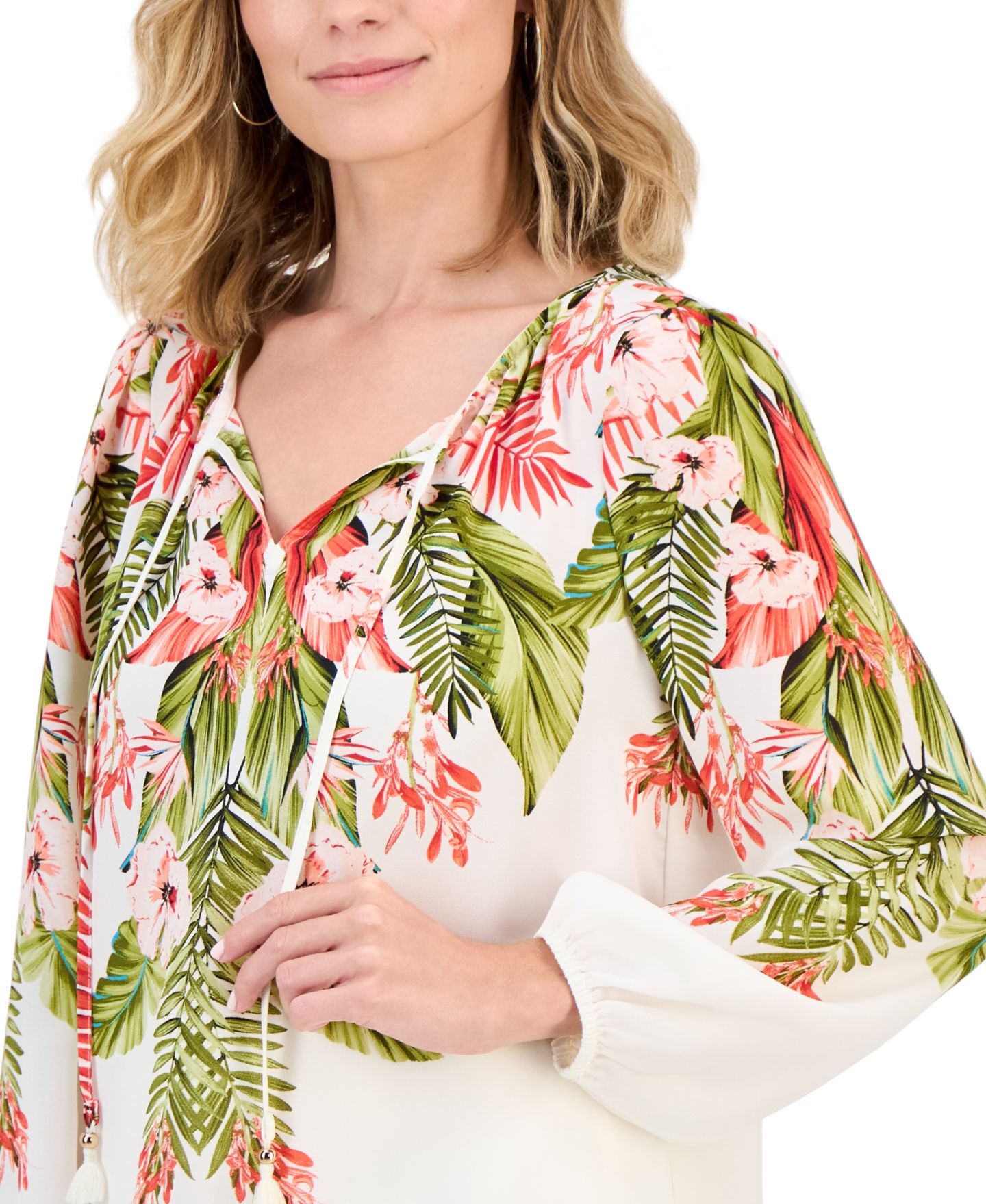 Женский топ JM Collection Petite Tropical Shirred Tie-Front, цвет: Sugar Swizzle — фото 2