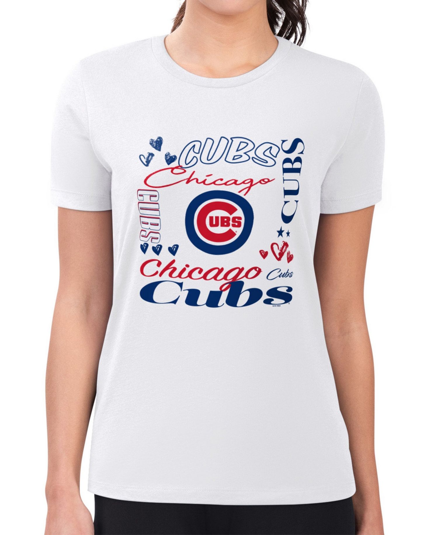 Women's White Chicago Cubs Super-Slim Fit Lightweight Collage Team Graphic Crew Neck T-Shirt