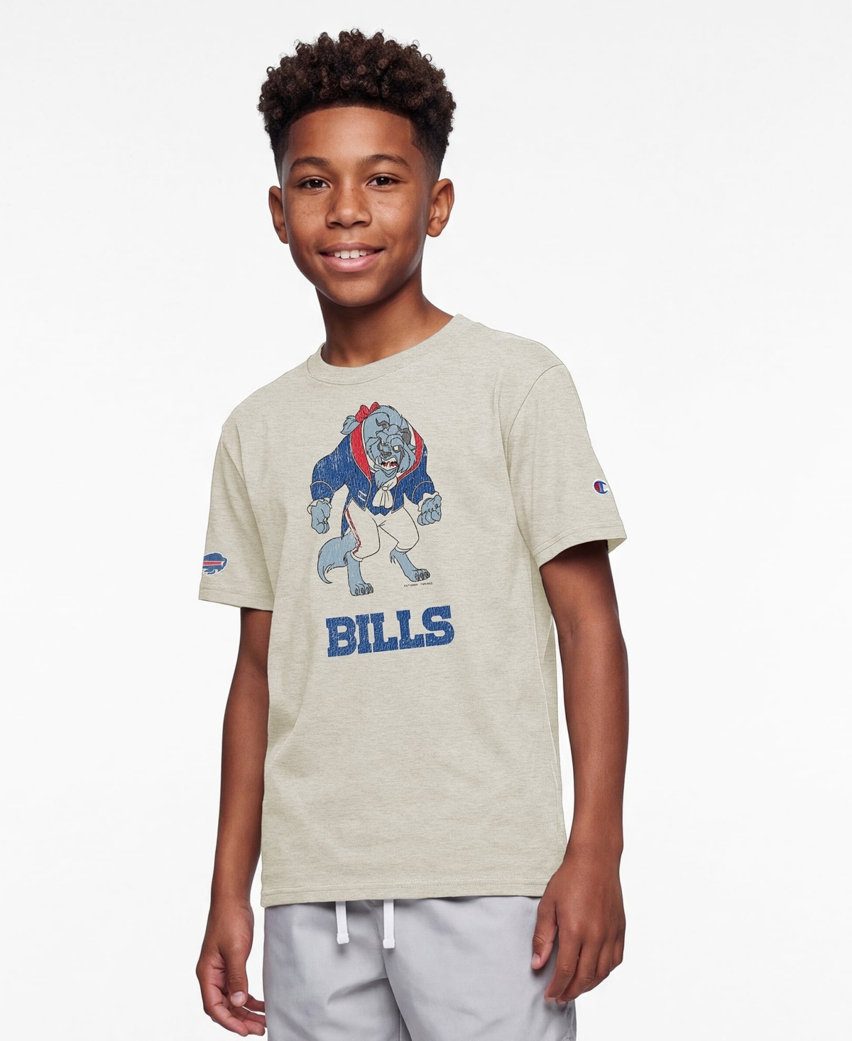 Champion Boys' and Girls' Buffalo Bills Vintage-Style Graphic T-Shirt - Oatmeal