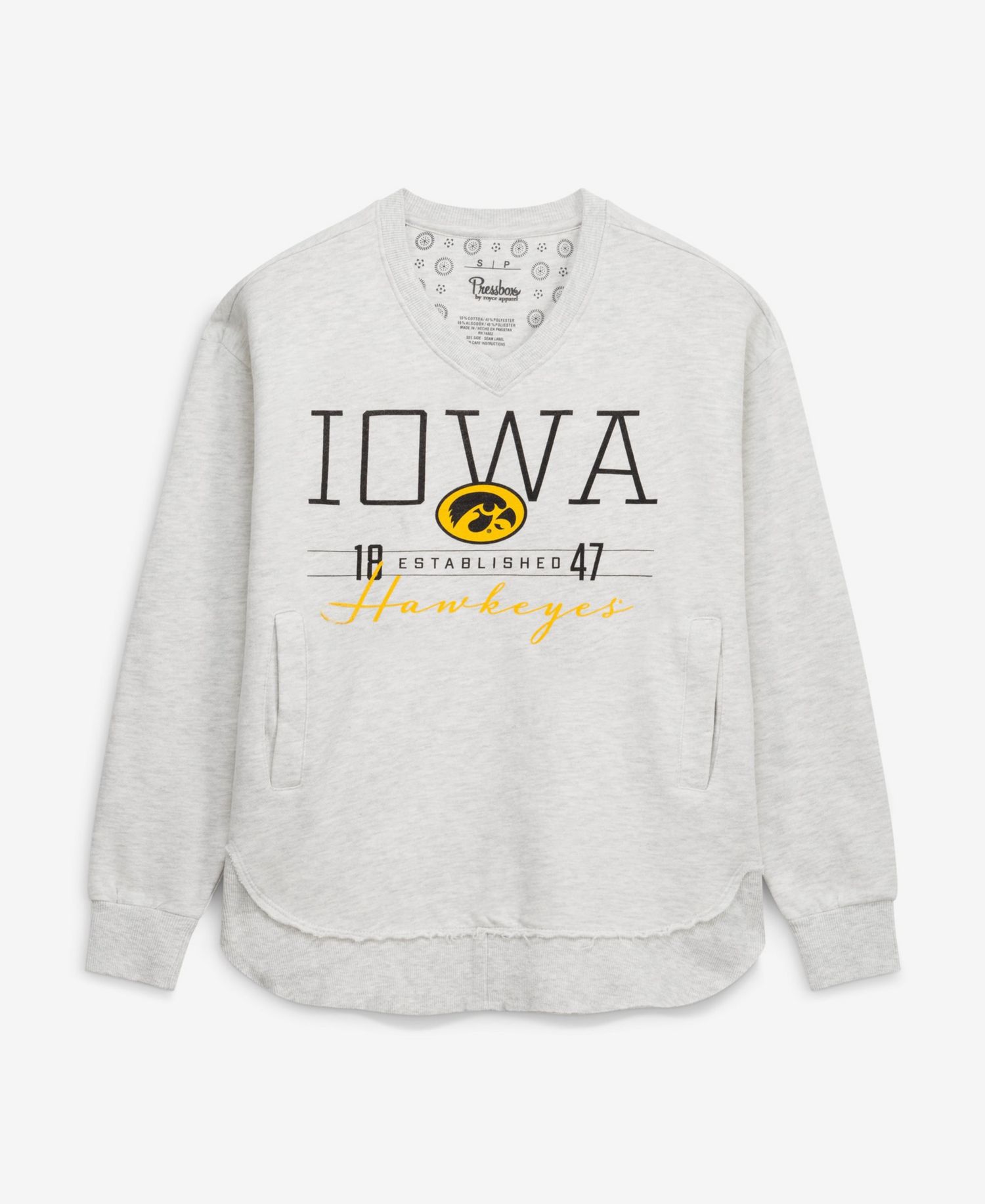 Women's Heather Gray Iowa Hawkeyes Marcus East Hall Poncho V-Neck Sweatshirt