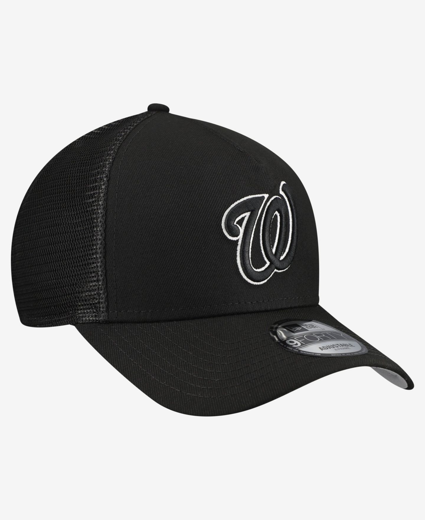 Мужская кепка New Era Black Washington Nationals Side Script 9FORTY A-Frame Trucker Adjustable Hat — фото 3