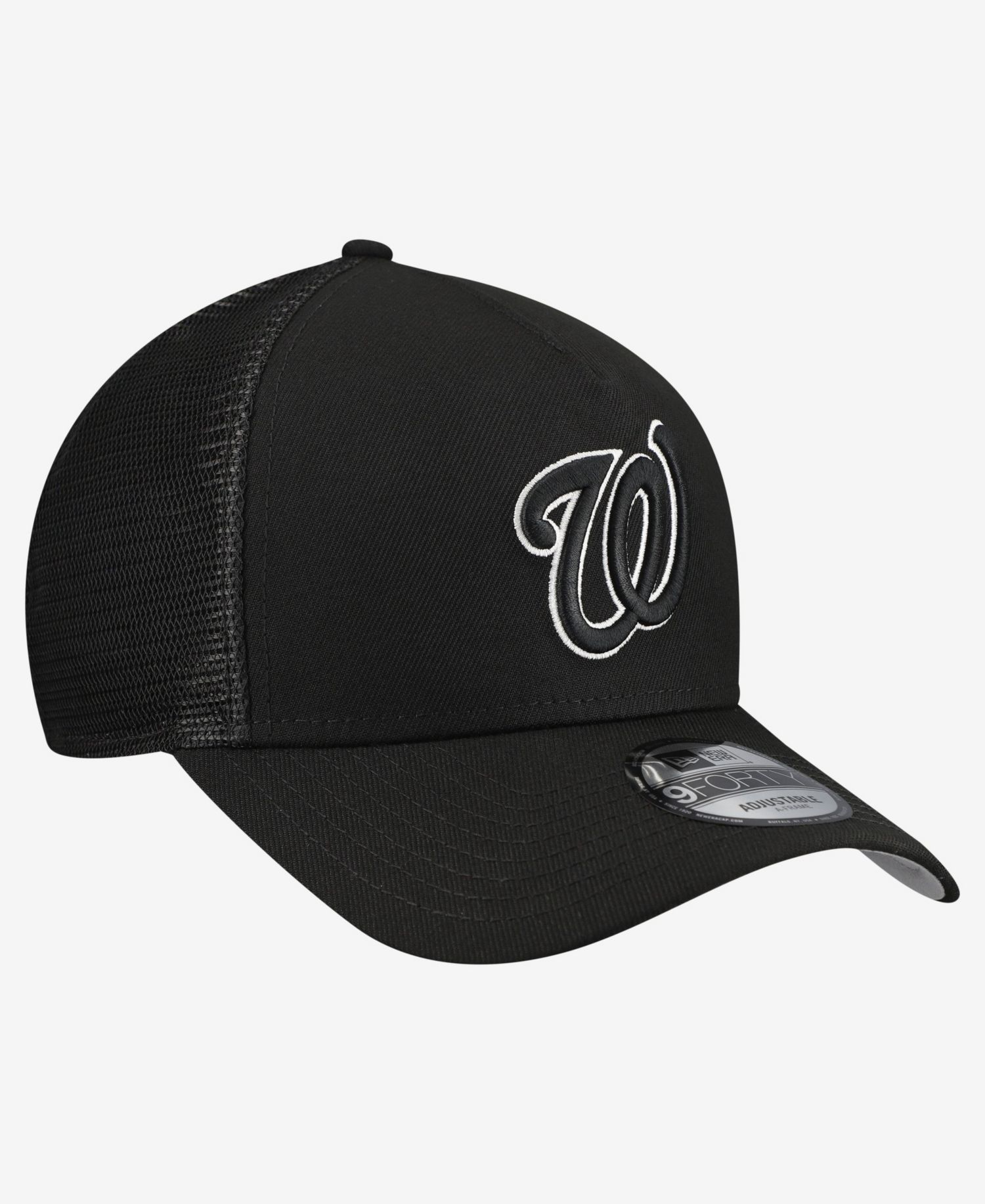 Men's Black Washington Nationals Side Script 9FORTY A-Frame Trucker Adjustable Hat