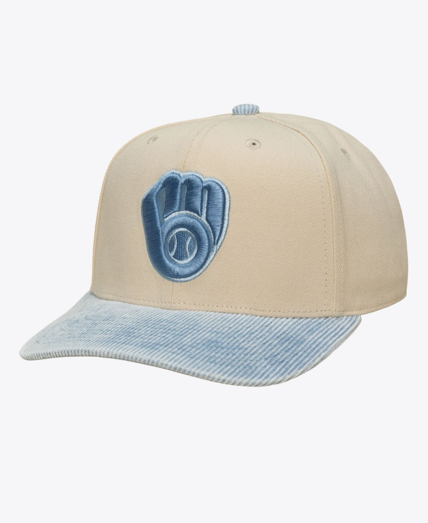 Men's Cream/Light Blue Milwaukee Brewers Washed Corduroy Pro Crown Snapback Hat