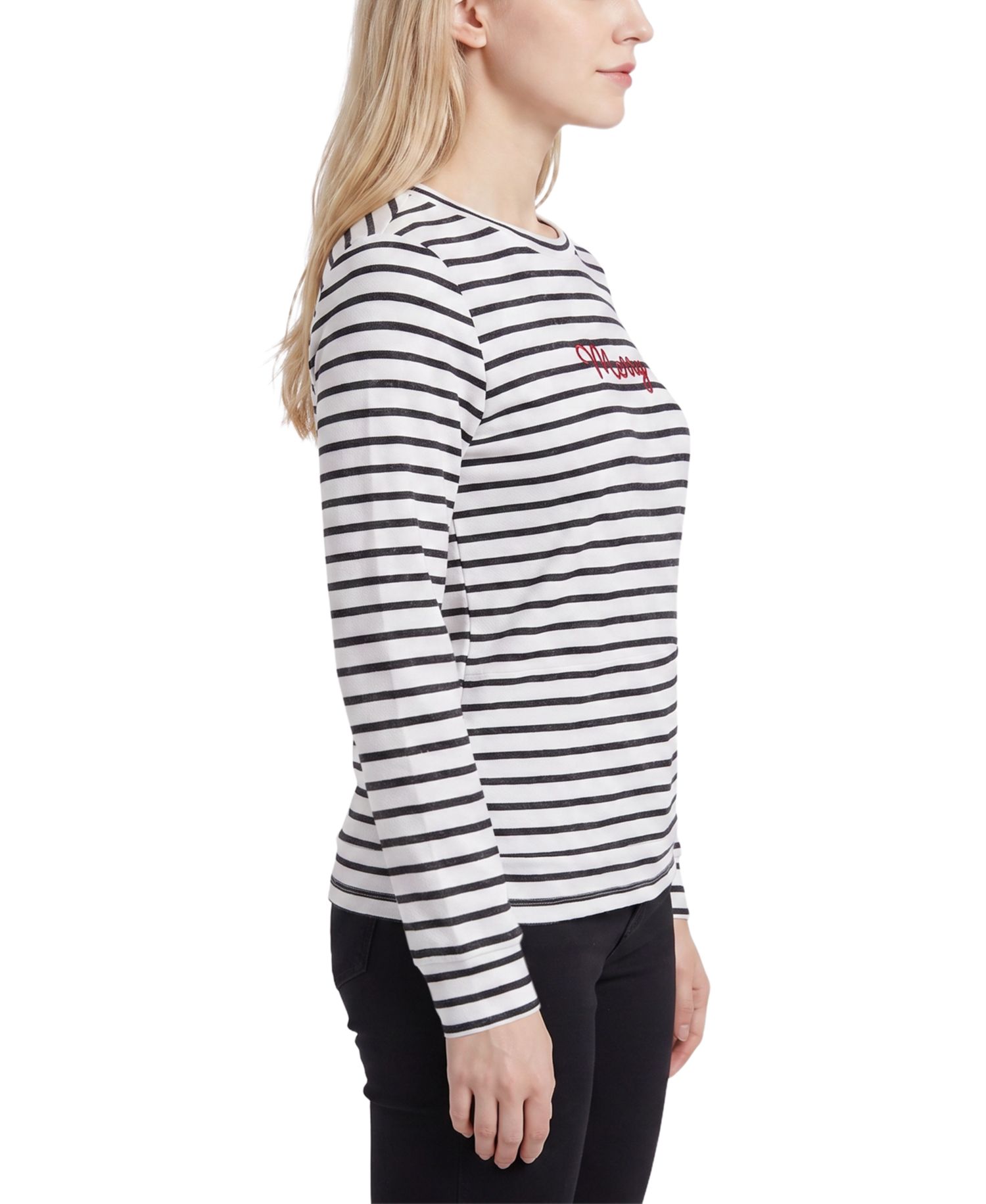 Women's Long-Sleeve Crewneck Embroidered T-Shirt
