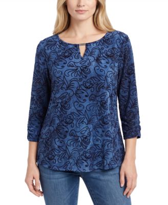 Women's Keyhole 3/4 Ruched-Sleeve Blouse