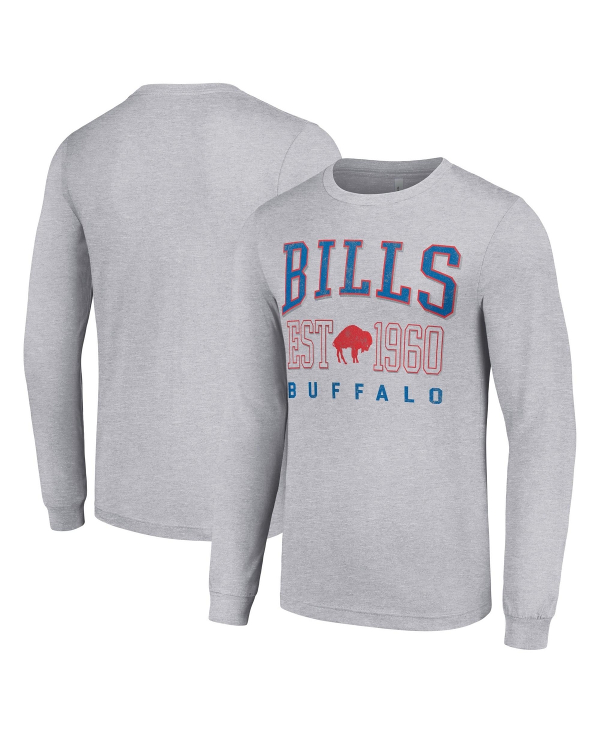 Starter Men's Buffalo Bills Retro Long-Sleeve Crewneck Distressed Screen Print T-Shirt - Heather Gray
