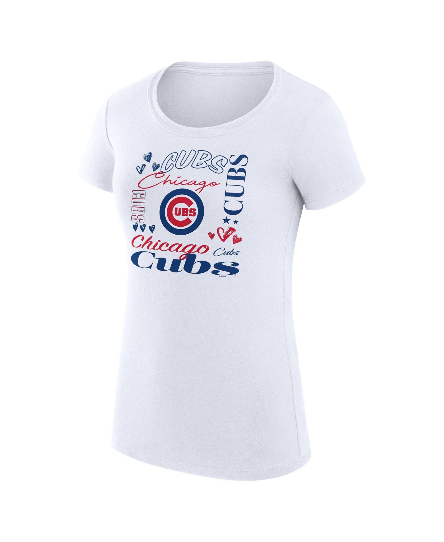 Women's White Chicago Cubs Super-Slim Fit Lightweight Collage Team Graphic Crew Neck T-Shirt
