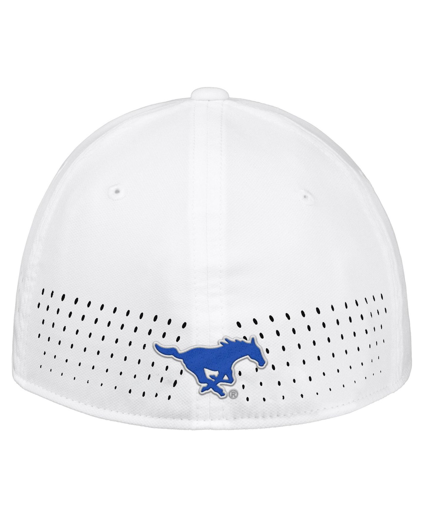 Мужской головной убор Nike White SMU Mustangs 2026 On-Field AeroBill SwooshFlex Dri-FIT Hat — фото 2
