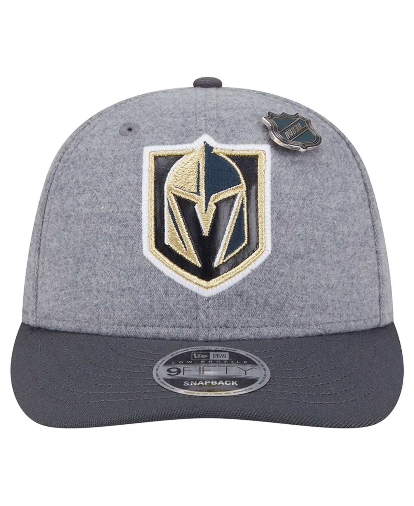 Мужская кепка New Era Gray/Black Vegas Golden Knights Wool Pin Low Profile 9FIFTY Snapback Hat — фото 2