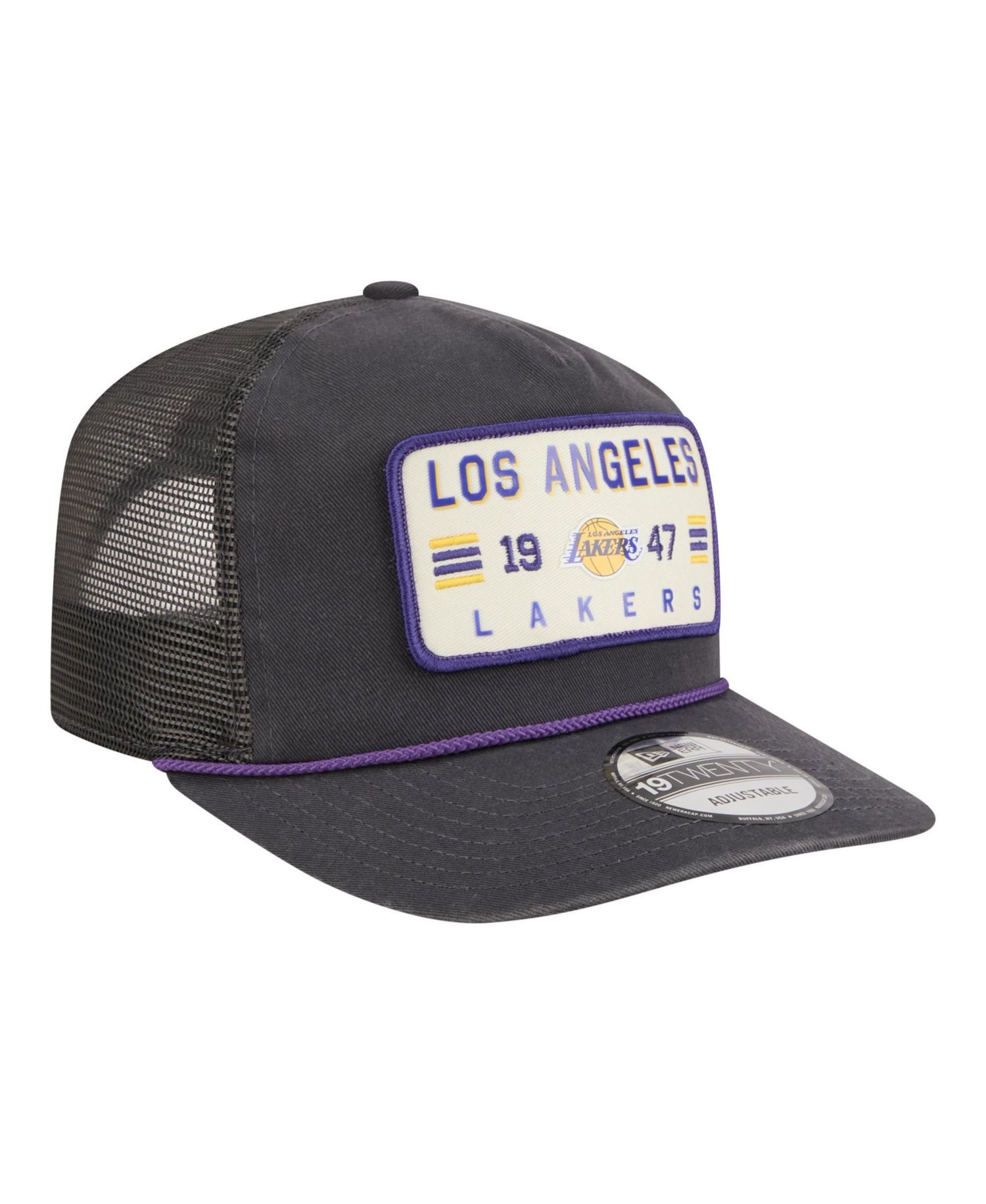 Men's Charcoal Los Angeles Lakers Washed Patch 19TWENTY Adjustable Trucker Hat