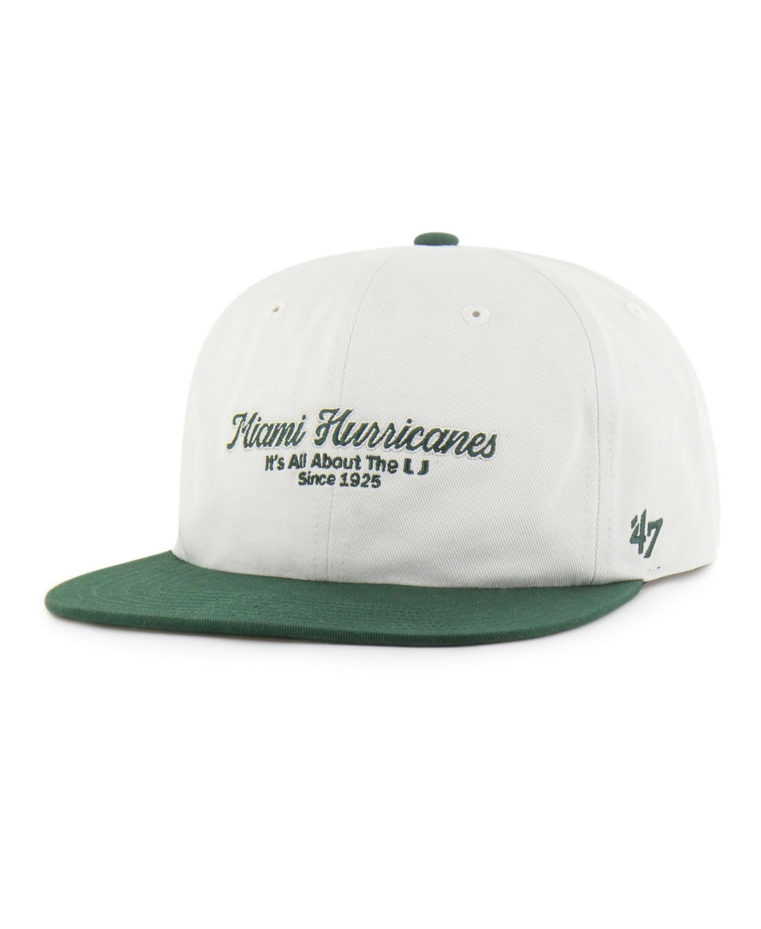 Men's '47 White/Green Miami Hurricanes Script Stack Relaxed Captain Adjustable Hat
