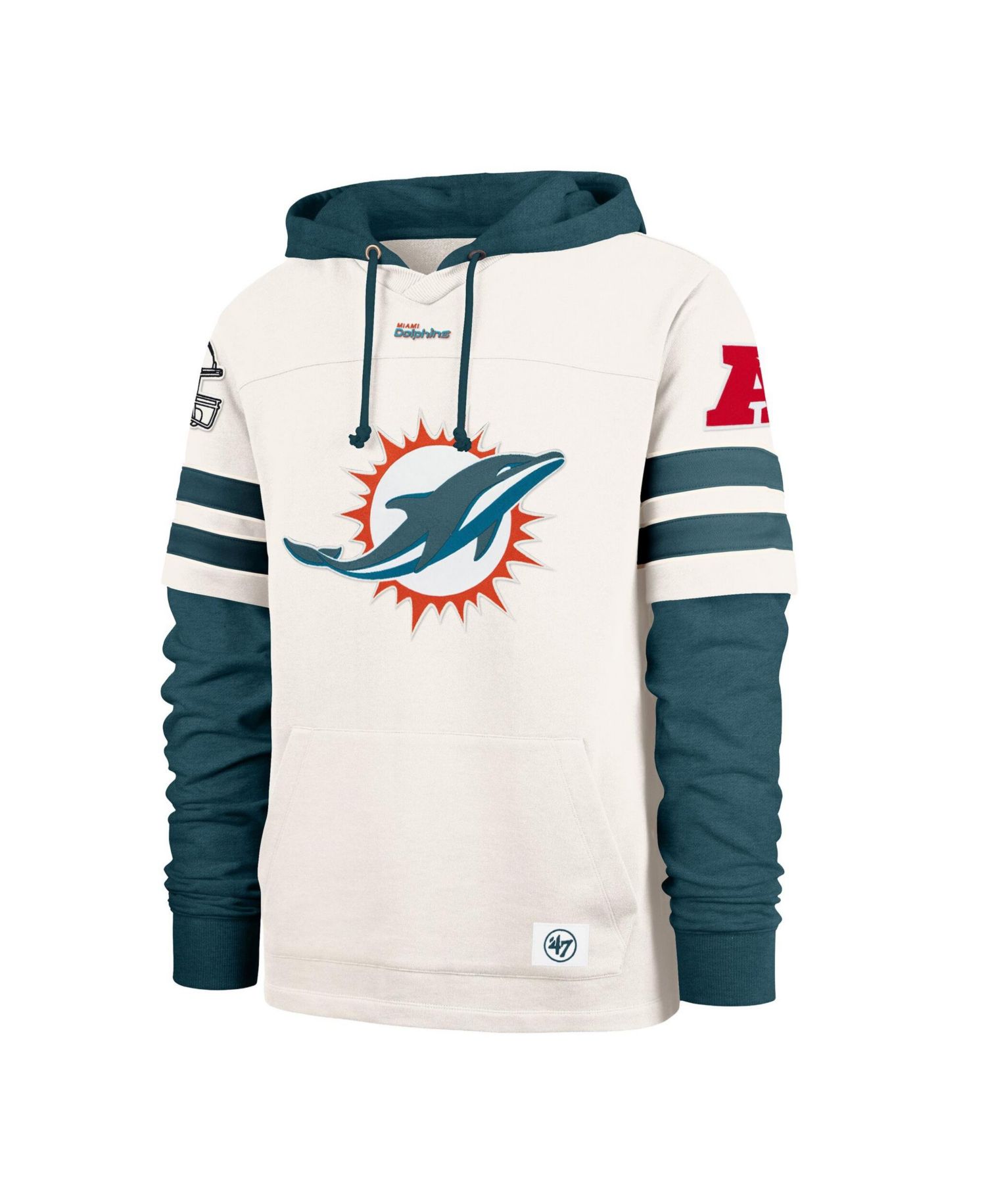 Men's '47 Cream Miami Dolphins Split Zone Cornerback Duo Lacer Hoodie