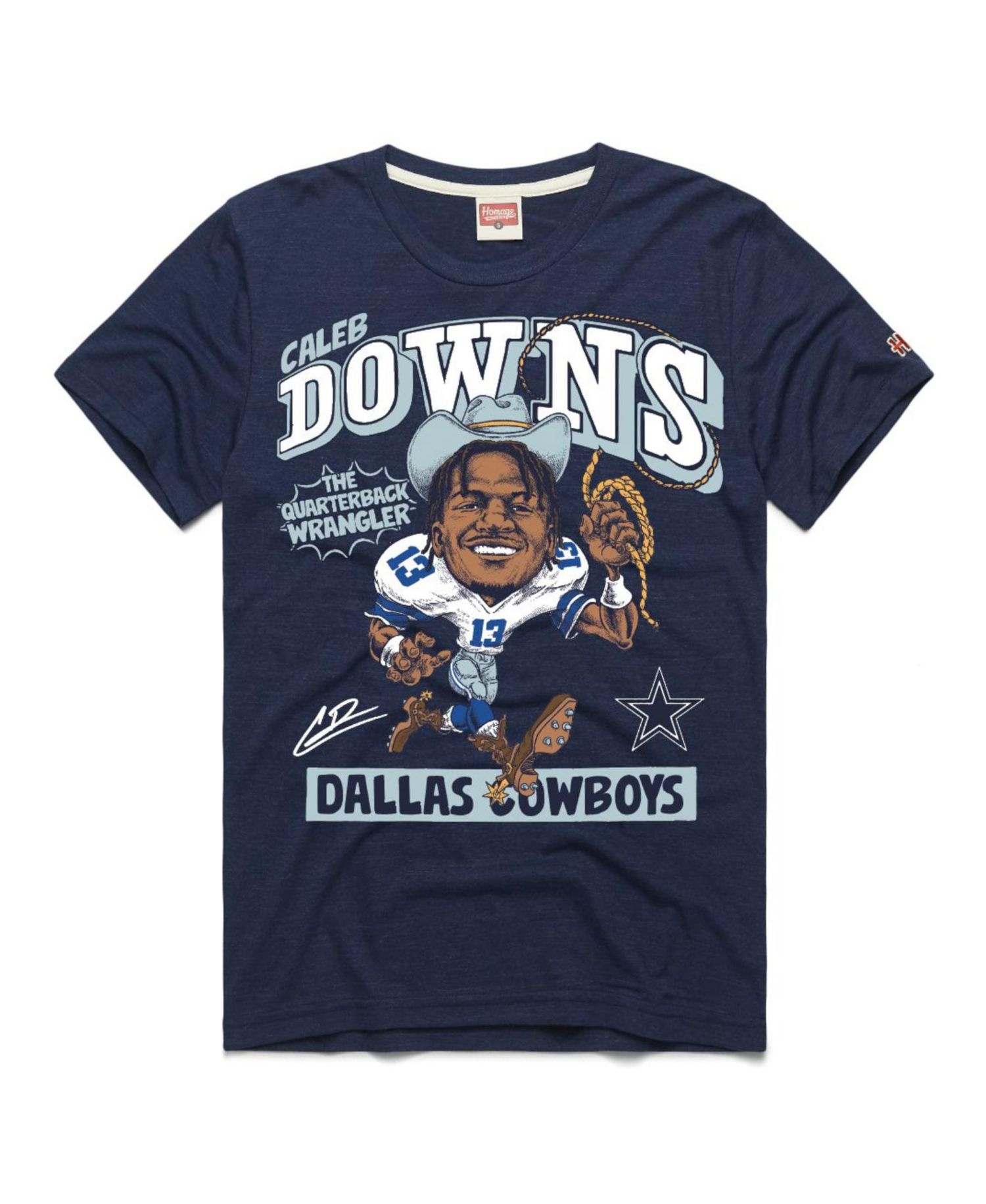 Men's and Women's Caleb Downs Navy Dallas Cowboys Caricature Tri-Blend T-Shirt