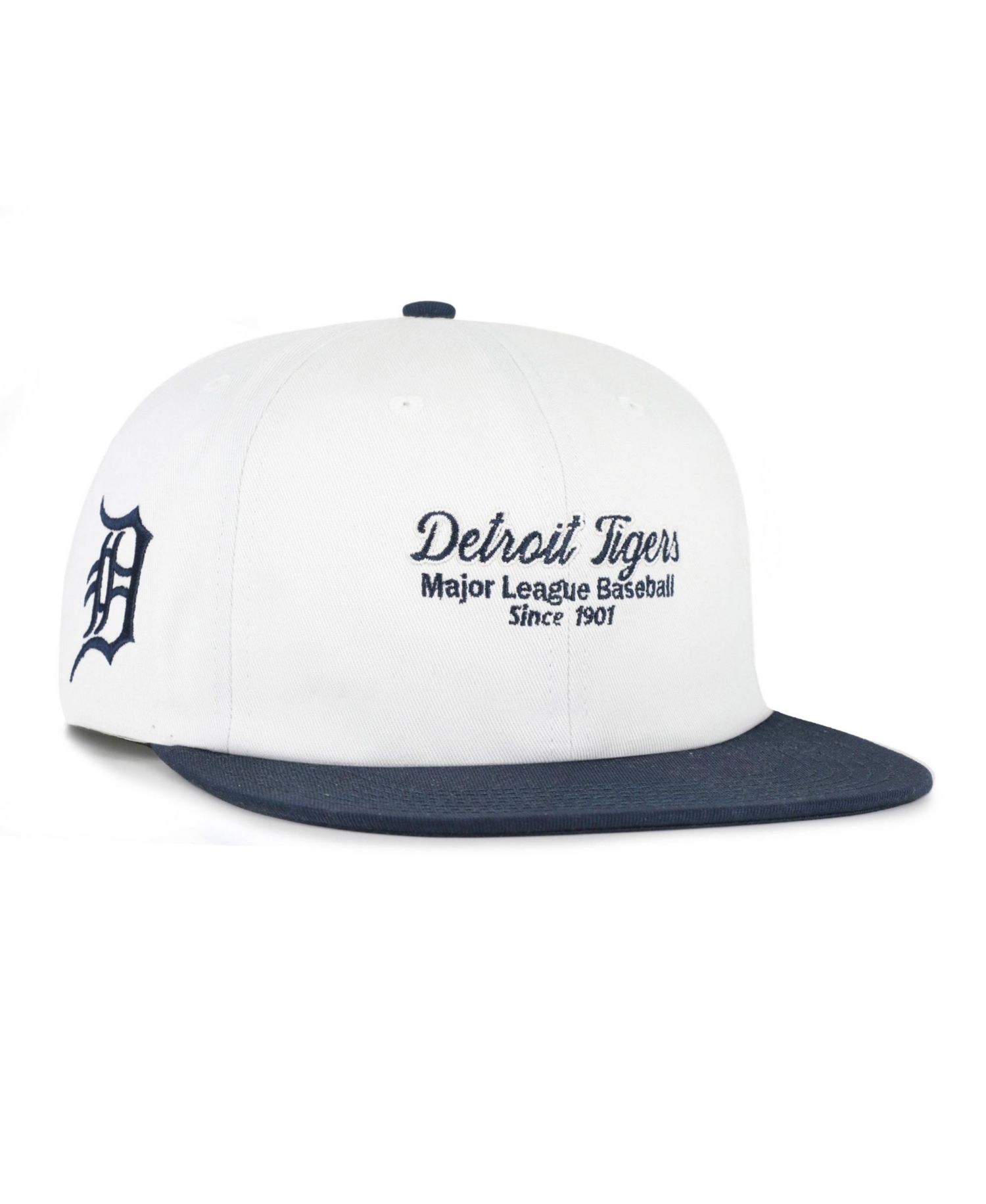 Men's '47 White/Navy Detroit Tigers Script Stack Relaxed Captain Snapback